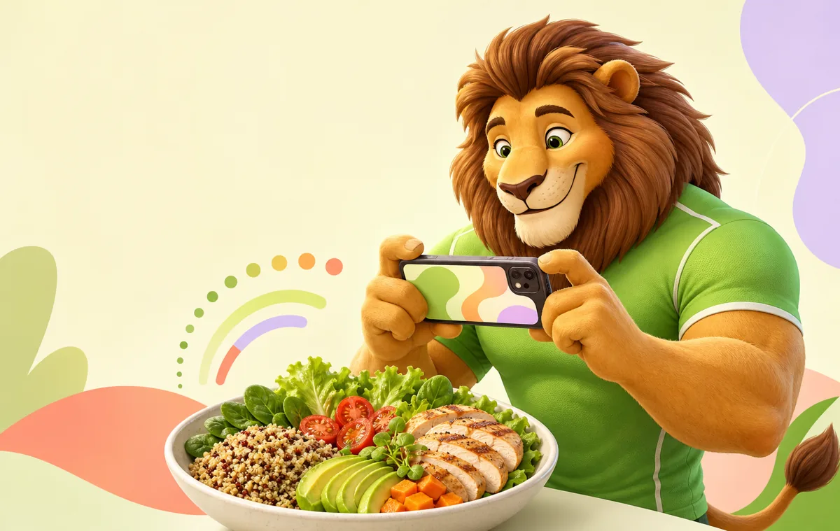 Лев FoodLeo фотографирует полезную тарелку